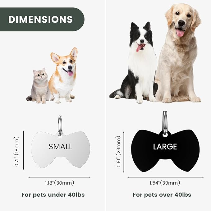 Dog Tags Engraved for Pets - YEHANTI Personalized Dog Tags with Lovely Icons, Durable Stainless Steel Pet ID Tags for Small Large Dogs Cats, Custom Dog Name Tags Engraved on Both Sides (Bow Tie)