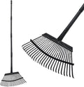 Rake for Leaves, 25 Metal Tines Wide Leaf Rake, 60'' Leaf Rakes for Lawns with Adjustable Steel Handle for Camping Flower Beds Mulch Shrub, Black