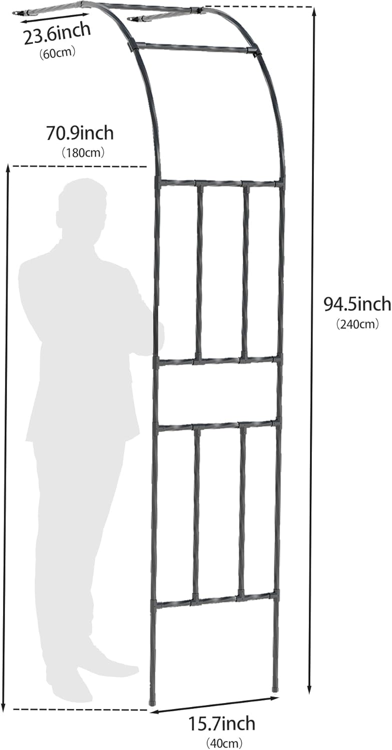Twira Half Side Garden Arch Trellis, 7.9FT Metal Arbor Trellis for Climbing Plants Outdoor, Black Half Arch Wedding, Garden Archway Arbors and Trellises Decoration for Lawn, Patio, Backyard