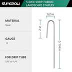 120 Pack Drip Tubing Stakes, 5 inch Galvanized Steel Landscape Staples for 1/4" or 1/8" Diameter Tubing - Irrigation Anchors for Garden and Lawn