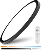20'' Dimmable LED Flush Mount Ceiling Light with Remote Control, 2700K-6500K Color Temp Adjustable, 4200LM Ultra-Thin Flat Round Fixtures for Bedroom, Kitchen, Office, Black