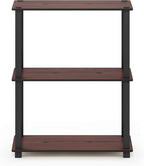 Furinno Turn-S-Tube 3-Tier Compact Multipurpose Shelf Display Rack with Square Tube, Dark Cherry/Black