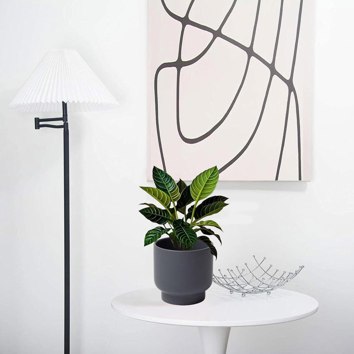 LB Grey Ceramic Planters for Indoor Plants, Succulent Plant Pots Ceramic Flower Pots, Modern Plant Pot for Living Room Office Home Decor, Round Flower Pot of 4.3 Inch(Plant Not Included)