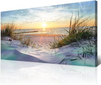 Wapluam Canvas Wall Art For Living Room Wall Decor For Bedroom Blue Sea Beach Scenery Wall Paintings Poster Prints Artwork Office Decorations Ocean Seascape Pictures Modern Room Home Decor 40X20 in