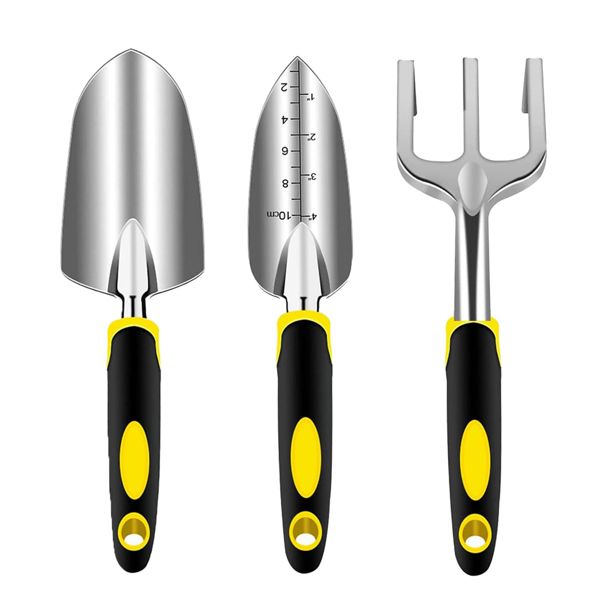 Garden Tool Set, 3 Piece Gardening Tools Includes Garden Trowel, Transplant Trowel and Hand Rake with Non-Slip Ergonomic Handle, Heavy Duty Garden Kit for Planting, Garden Gifts, Yellow