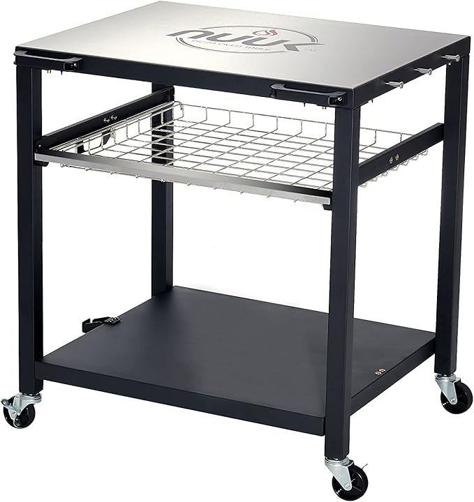 NUUK Double-Shelf Movable Outdoor Pizza Oven Table, 24" x 30" Stainless Steel Commercial Multifunctional Food Prep Worktable with Drawer on Wheels