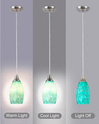 Mini Pendant Lights Kitchen Island Hand Blown Aqua Glass Pendant Light with Brush Nickel Finish Adjustable Cord for Kitchen Over Sink,Hallway,Dining Room,Stairs Way
