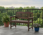GarveeLife 2-Person Poly Lumber Garden Bench, Slatted Patio Loveseat, Weather-Resistant Outdoor Seating for Yard, Garden, Porch, Park or Backyard, Brown