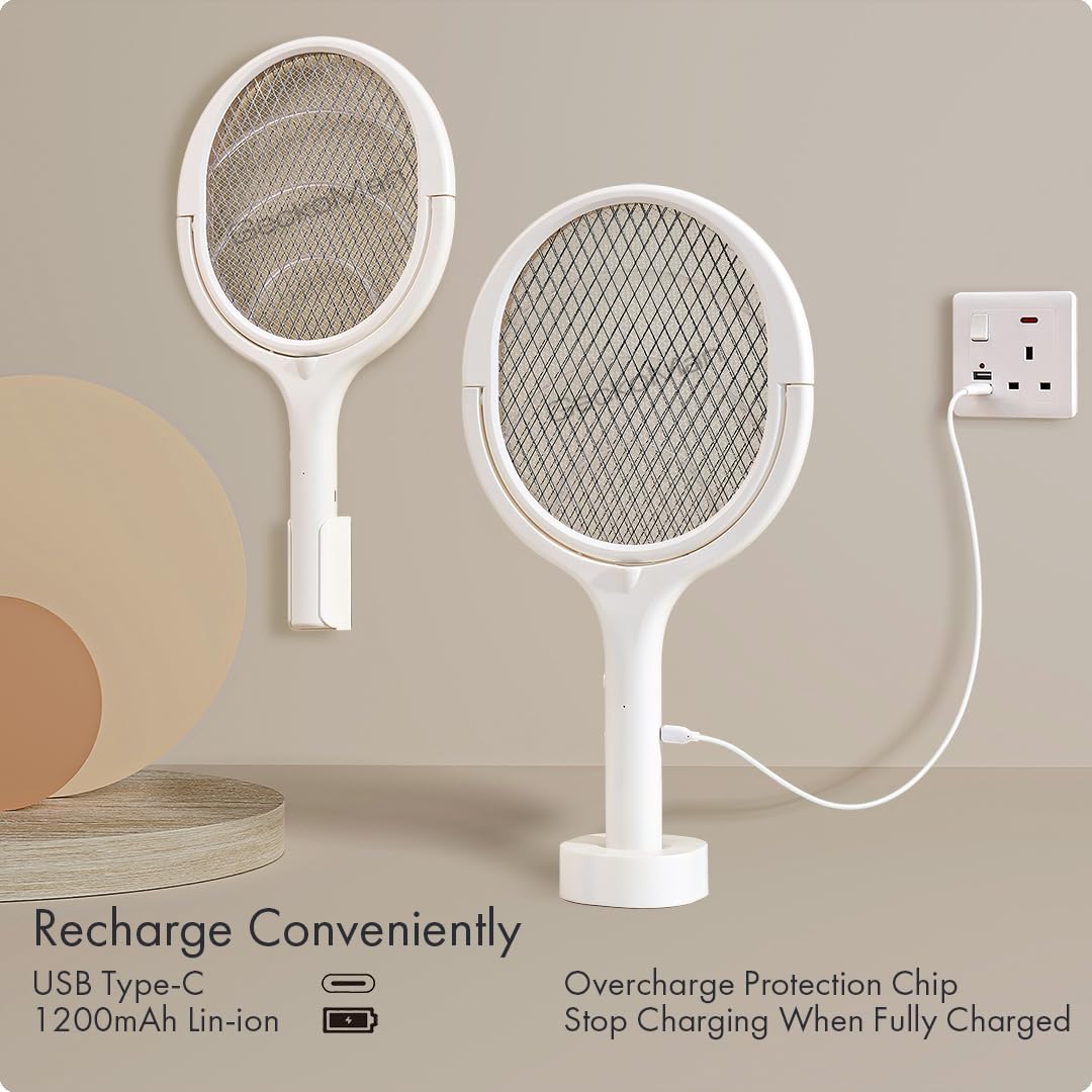 2-Pack GeckoMan Rotating Head Electric Fly Swatter Racket Rechargeable Bug Zapper Racket Bug Zapper Indoor Fly Zapper Mosquito Zapper Flies Killer for Indoors, with 2 Telescopic Extensions