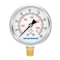 MEASUREMAN 2-1/2inch Dial Size, Oil Filled Pressure Gauge, 0-160psi/kpa, 304 Stainless Steel Case, 1/4inchNPT Lower Mount