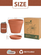 INGOFIN Terracotta Pots Set with Saucer - 2-Pack Ceramic Clay Planters with Drainage Hole, Garden Flower Succulent Pots with Tray for Indoor Outdoor Plants, 8 inch, Set of 2