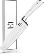Santoku Knife 7 Inch, Japanese Professional Chef knife High Carbon Stainless Steel, Razor Sharp Chefs Kitchen Knife, Vegetable Chopping Knife for Cooking With Full-tang Handle, White