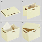 17" Large Collapsible Storage Bins with Lids, Stackable Closet Organizers with PU Handle and Labels, 3-Pack Decorative Fabric Storage Boxes for Home, Bedroom, Closet, Office, Nursery(Beige)
