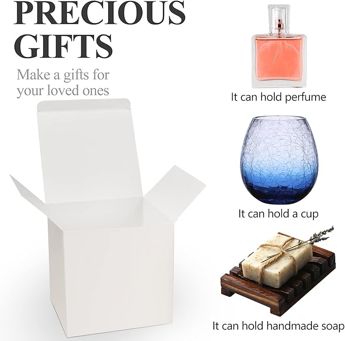 COTOPHER Small Gift Boxes 25 Pack 5x5x5 inches White Gift Boxes with Lids for Gifts, Crafting, Wedding Party Favor, Cupcake Boxes, Candy, Bridesmaids Proposal Box with Ribbons and Stickers