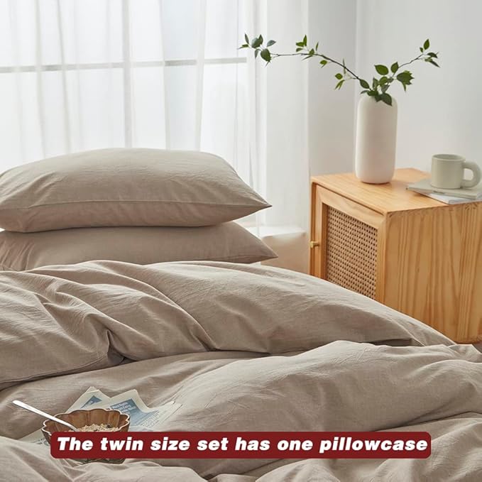 FACE TWO FACE Bedding Duvet Cover Set100% Washed Cotton Duvet Cover Linen Like Textured Breathable Durable Soft Comfy (Twin, Khaki)