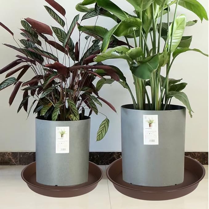 4 Pack of 14 inch Plant Saucer, Heavy Duty Round Plant Trays for Pots, Bird Bath Bowls, Plastic Plant Water Tray, Flower Plant Saucers for Indoors (14", Chocolate)