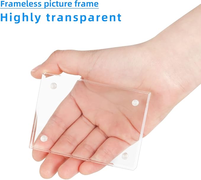 Small Acrylic Picture Frame 2.5x3.5 Clear Double Sided Magnetic Photo Frames Acrylic Business Card Frame for Office School Home Decoration 20mm Thick
