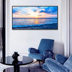 Wapluam Bedroom Decor: Blue Beach Sea Waves Landscape Canvas Print, Large Wall Art, Ready To Hang, Black Framed