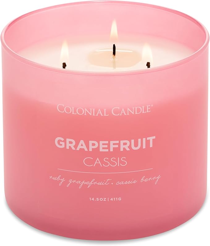 Colonial Candle Pop of Color Grapefruit Cassis 14.5 Oz Scented Matt Glass Jar Candle,Three Premium Cotton Wicks