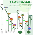 dreamysoul 4 Pack Bee Watering Station, Colorful Metal Bee Bath with Flower Design for Garden Yard