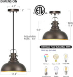 Industrial Pendant Light Fixture, Farmhouse Decor Adjustable Metal Hanging Lamp, Vintage Pendant Lighting for Kitchen Restaurant Dining Room Cafe, E26 Base Black 1 Pack