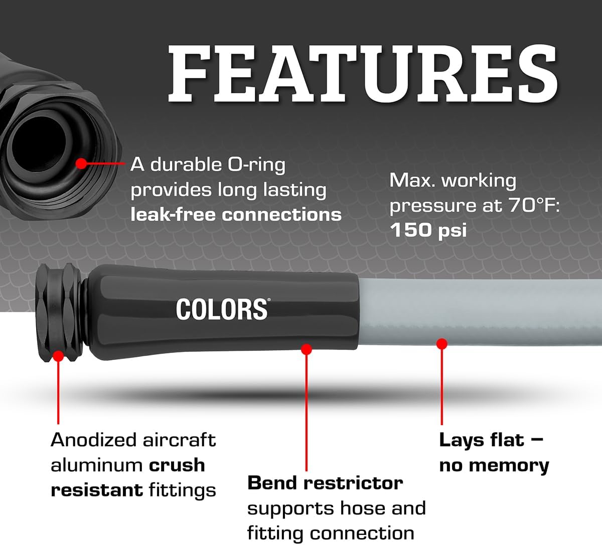 Flexzilla Colors Lead-In Garden Hose 5/8in. x 10ft., Lightweight All-Weather Water Hose, Durable and Flexible, Leak-Free Connections, Slate Gray