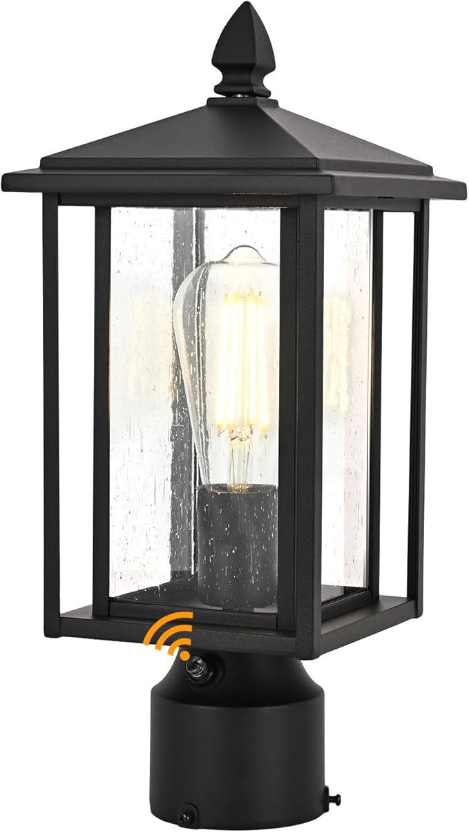 Outdoor Dusk to Dawn Post Light Fixture with Glass, Aluminum Light Post Lamps for Patio, Yard, Garden, Porch