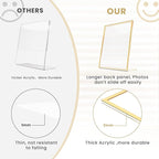 Acrylic Gold Frames 5 x7, Slanted Back Gold Picture Frames Table Acrylic Sign Holder for Photos Wedding Table Numbers and Art Display with Removable Clear Sticky Dots,3 Pack