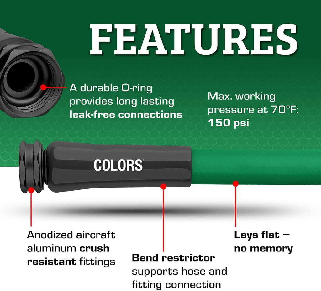 Flexzilla Colors Lead-In Garden Hose 5/8in. x 10ft., Lightweight All-Weather Water Hose, Durable and Flexible, Leak-Free Connections, Forest Green