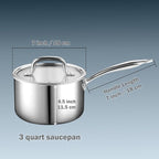 Cook N Home Stainless Steel Saucepan 3 Quart, Tri-Ply Full Clad Sauce Pan with Glass Lid, Silver