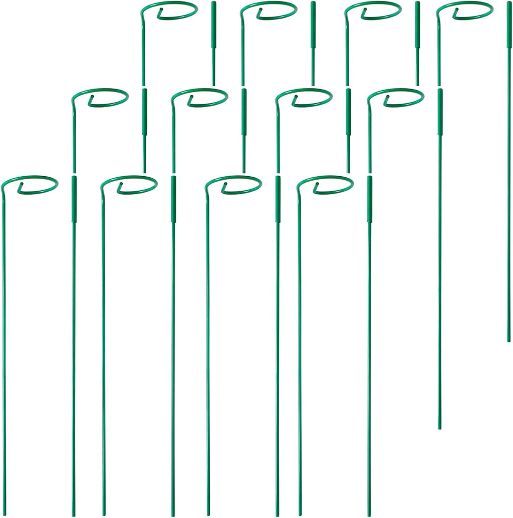 12 Pack Plant Stakes,Plant Support Stakes for Two Sizes(16 or 32 Inches),Plant Stakes for Outdoor Plants,Garden Flower,Tomato(Green)