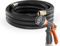 SPECILITE Garden Water Hose 25 ft x 3/4 in Heavy Duty, Flexible and Lightweight, Burst 600 psi, Kink-less Hybrid Rubber Pipe for Backyard, 3/4'' Brass Fittings, Black