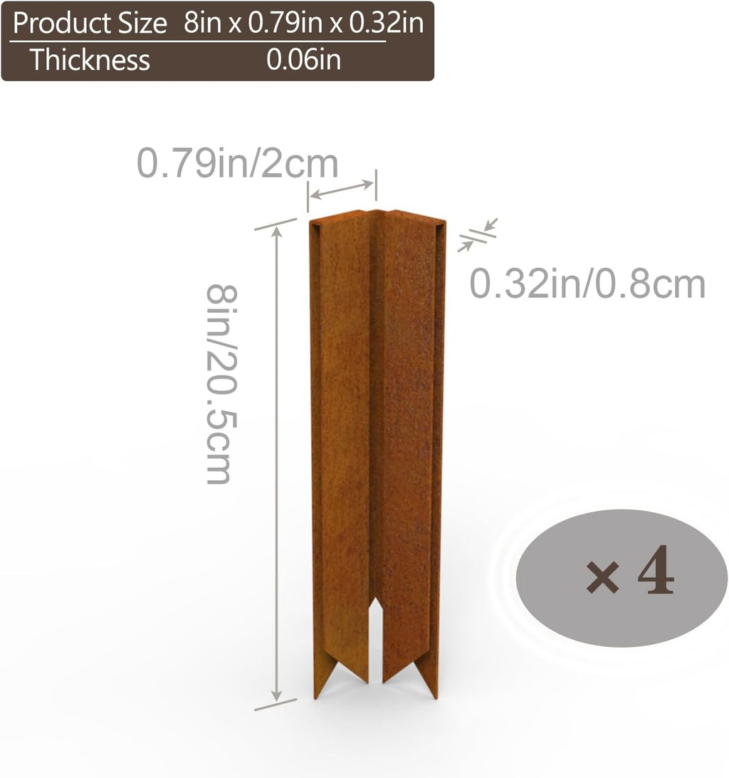 Cor-Ten Steel Landscape Edging Connector Clip with Rust Patina Finish, Pre-Rusted Cor-Ten Connector Clip, 8 in