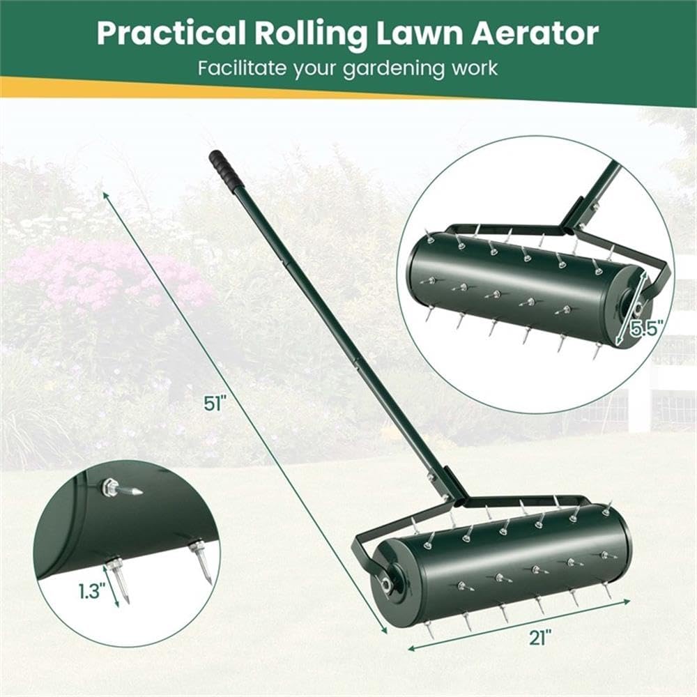 Pemberly Row 21 inch Manual Lawn Aerator Heavy Duty Grass Tool Green