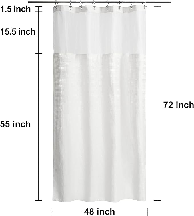 N&Y HOME 48 Inch Waffle Weave Shower Curtain with Snap-in Fabric Liner & 12 Metal Hooks Set - 48" x 72" Shower Stall Size, Hotel Style & Mesh Top Window, Machine Washable - White, 48x72