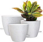 10/9/8 inch Self Watering Pots, Set of 3 Plastic Planters with Mesh Drainage Holes and Deep Reservoir for Indoor Outdoor Garden Plants and Flowers, White Speckles