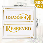 300 Pcs Paper Table Reserved Sign with Name Line Reserved Seating Signs Bulk Double Sided Signs for Reserving Seats Restaurant Wedding Reception Church Board Business Meeting (White Gold)