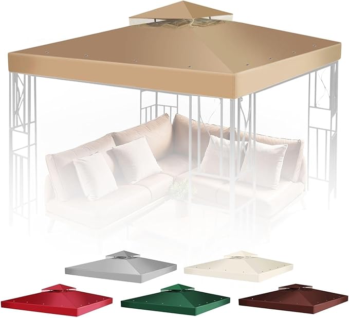 Flexzion Gazebo Cover Replacement Canopy Top 8x8 Ft (2.4m x 2.4m) - Double Tier Top Canopy Cover Replacement with UV30+, Dirt, Water Resistant for Outdoor, Sunshade, Garden, Patio, Pavilion
