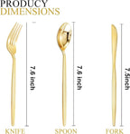 SUT 150PCS Gold Plastic Silverware, Plastic Utensils,Gold Silverware Disposable,Disposable Utensils Heavy Duty,Plastic Cutlery Set,Includes:50 Knives, Forks and Spoons for Party, Birthday,Wedding