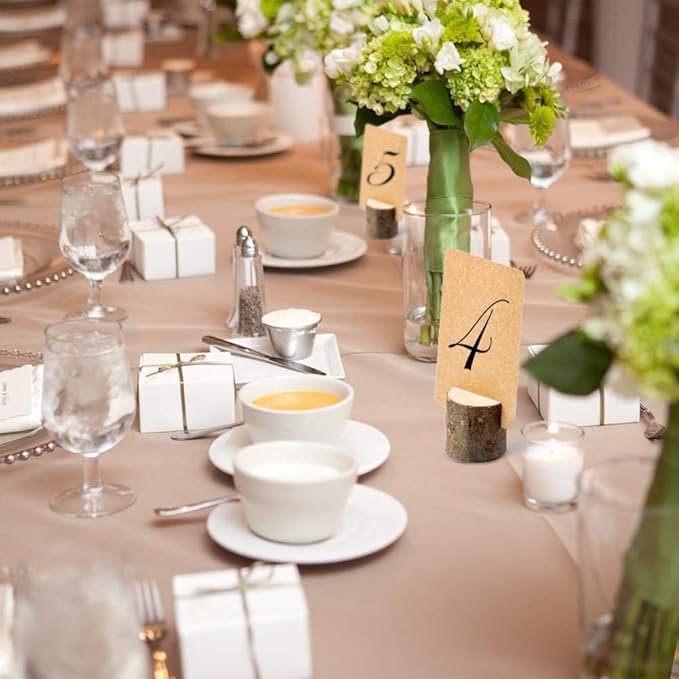 10Pcs Wood Place Card Holder Rustic Wood Table Numbers Holder with 20Pcs Kraft Table Place Cards Party Wedding Table Name Card Holder Memo Note Card