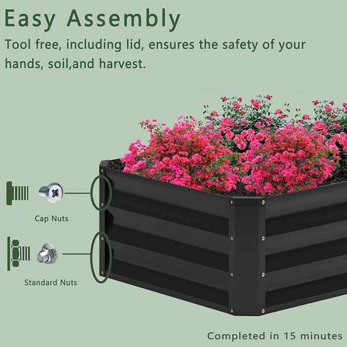 2PCS 4x2x1FT Galvanized Raised Garden Bed,Planter Raised Beds-Metal Garden Box,Large Plant for Outdoor Planting, Vegetables Bed，Flower,herb-Black
