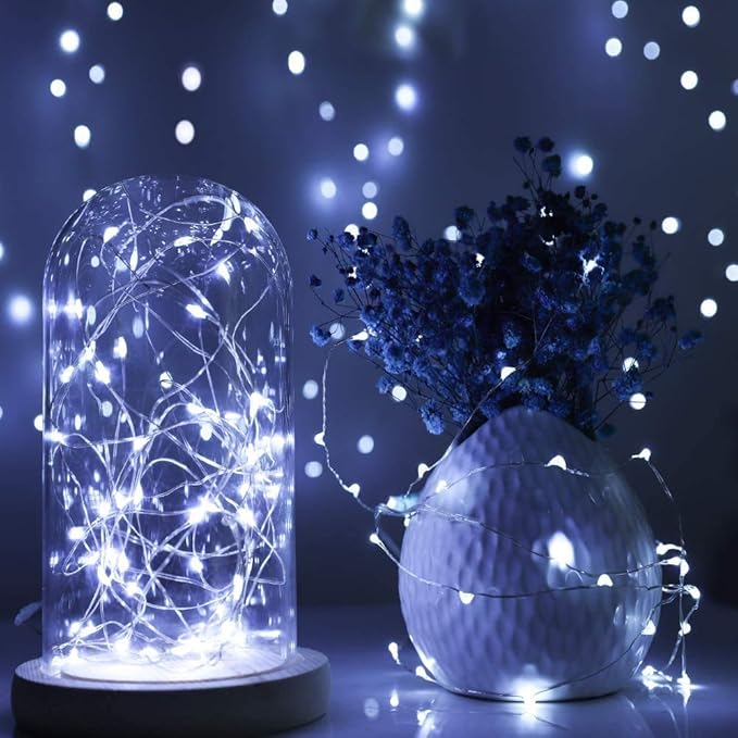 3 Pack Rechargeable String Fairy Lights 10ft 30 LED, Christmas Starry Lighting Silver Copper Wire 4 Modes, Waterproof Cool White Micro Firefly Moon Light with USB Cable