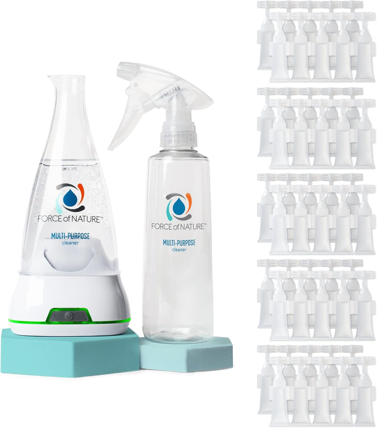 Force of Nature Multi-Purpose Cleaner, Disinfectant & Deodorizer Year Supply Bundle - Reusable Bottle, 50 Refills - EPA Registered, Toxin-Free, All-Purpose Natural Cleaning Supplies