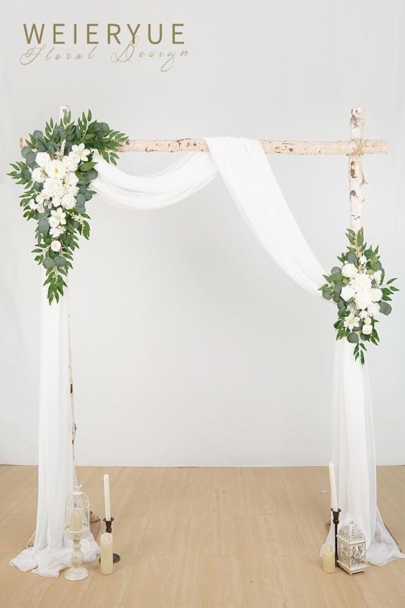 Artificial Wedding Arch Flowers Kit(Pack of 3),2Pcs Artificial Flower Arch Decor,1Pcs Sheer Drape for Wedding Ceremony Arbor for WeddingCeremony (Fairy White)