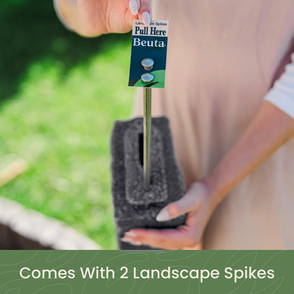 Beuta Landscape Edging | Garden Edging Border | Faux Stone Blocks for Lawn Edging, Flower Beds & Yard Edging – 4 Pack | Each Section Has 6 Blocks 48" L x 4" W x 6.5" H | 8 Spikes | Charcoal