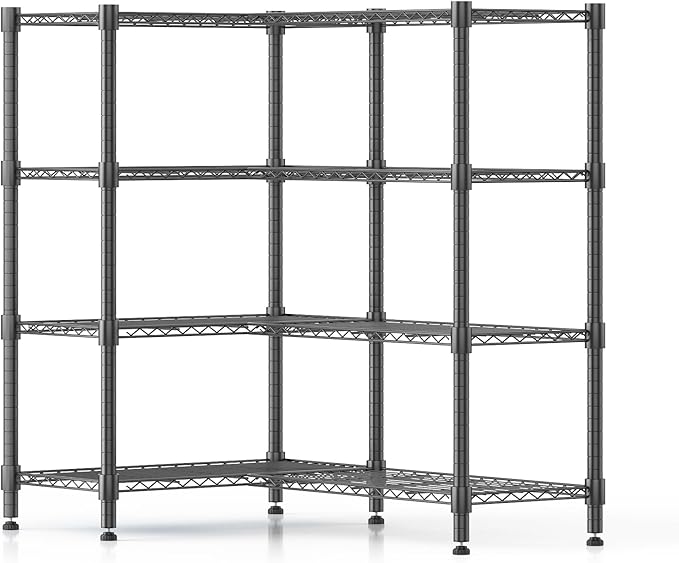Homdox Heavy Duty Storage Shelves, 4 Tier Wire Shelving Unit, Adjustable Metal Shelves for Storage, Garage Rack Pantry Shelves Kitchen Shelving, 14"x60"x60", Black
