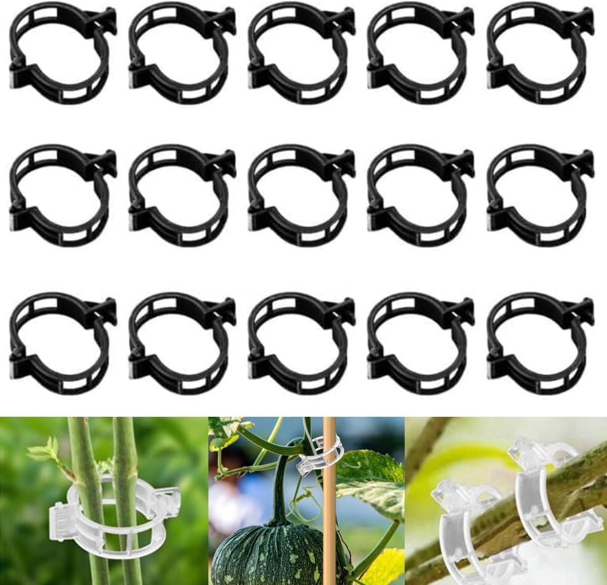 50 PCS Secured Plastic Plant Clip, Plant Support Clips, Garden Clips for Climbing Plants, Plastic Trellis Clips Plant Support Clips Tomato Grape Vine Vegetables Plant Fixing Clips (50, Black)
