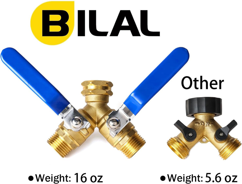 Garden Hose Splitter 2 Way Heavy Duty, Brass Faucet Adapter With Long Handle For Gardening Water Hose Shut Off Valve Hose Connector Fittings Outdoor Water Spigot Hose Bib Y Splitter
