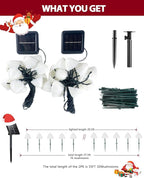 OZS 2PK 32LED 55FT Red and White Christmas Decorations Mushroom Solar Lights, Christmas Lights Outdoor with 8 Lighting Modes, Solar String Lights Waterproof for Outside Yard Party