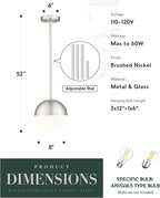 LMS Farmhouse Pendant Light Fixtures, Brushed Nickel Pendant Light with Globe Glass, Adjustable Hanging Lighting for Kitchen Island, Bedroom, Bathroom, LMS-203